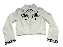 Load image into Gallery viewer, White Denim Chain Tail Scorpion and Fringe Jacket