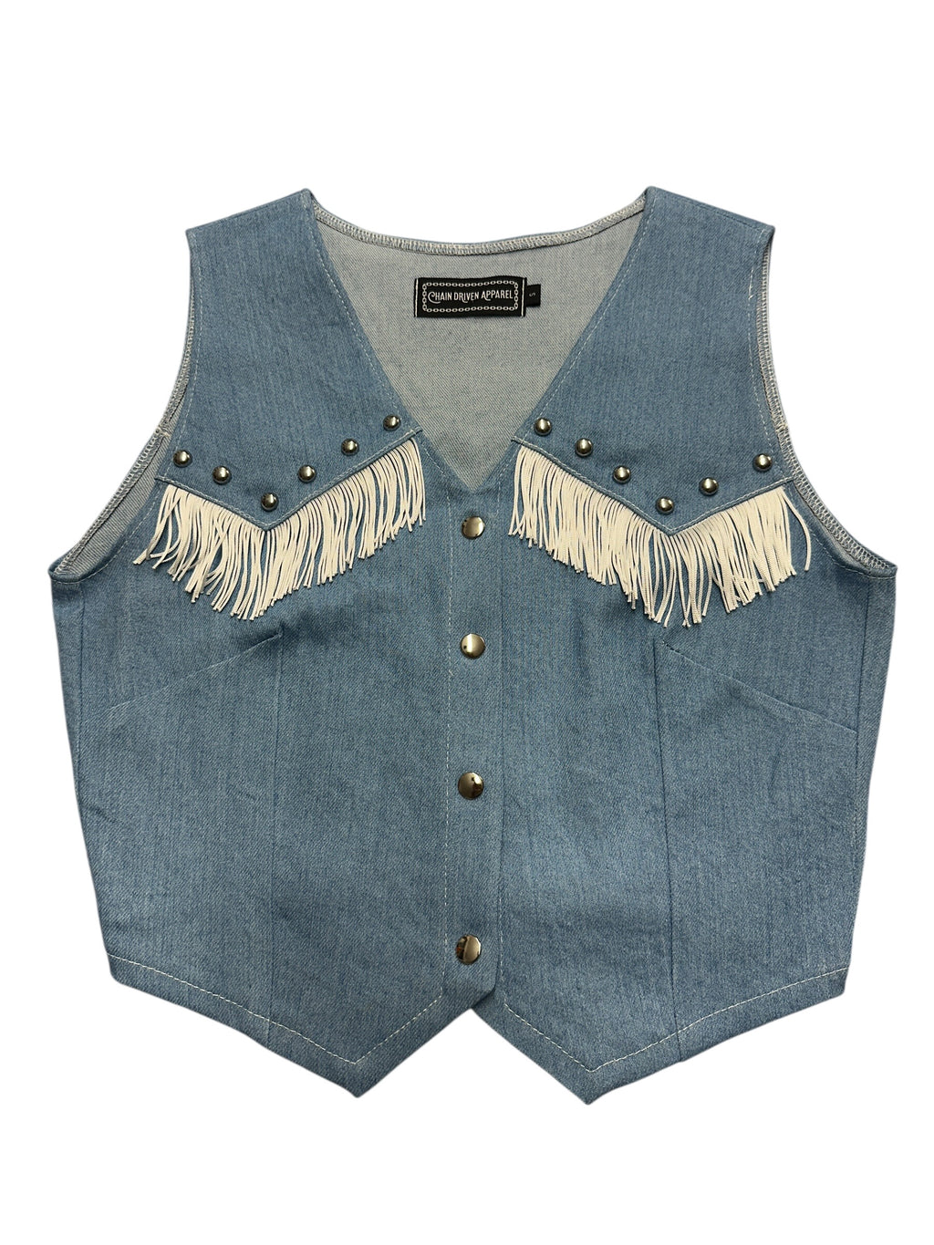Blue Denim Fringe Studded Vest
