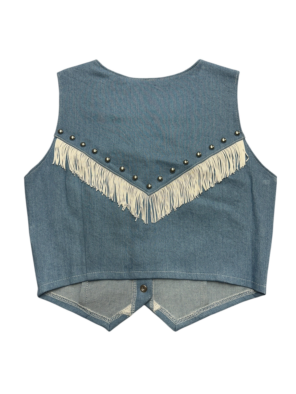 Blue Denim Fringe Studded Vest