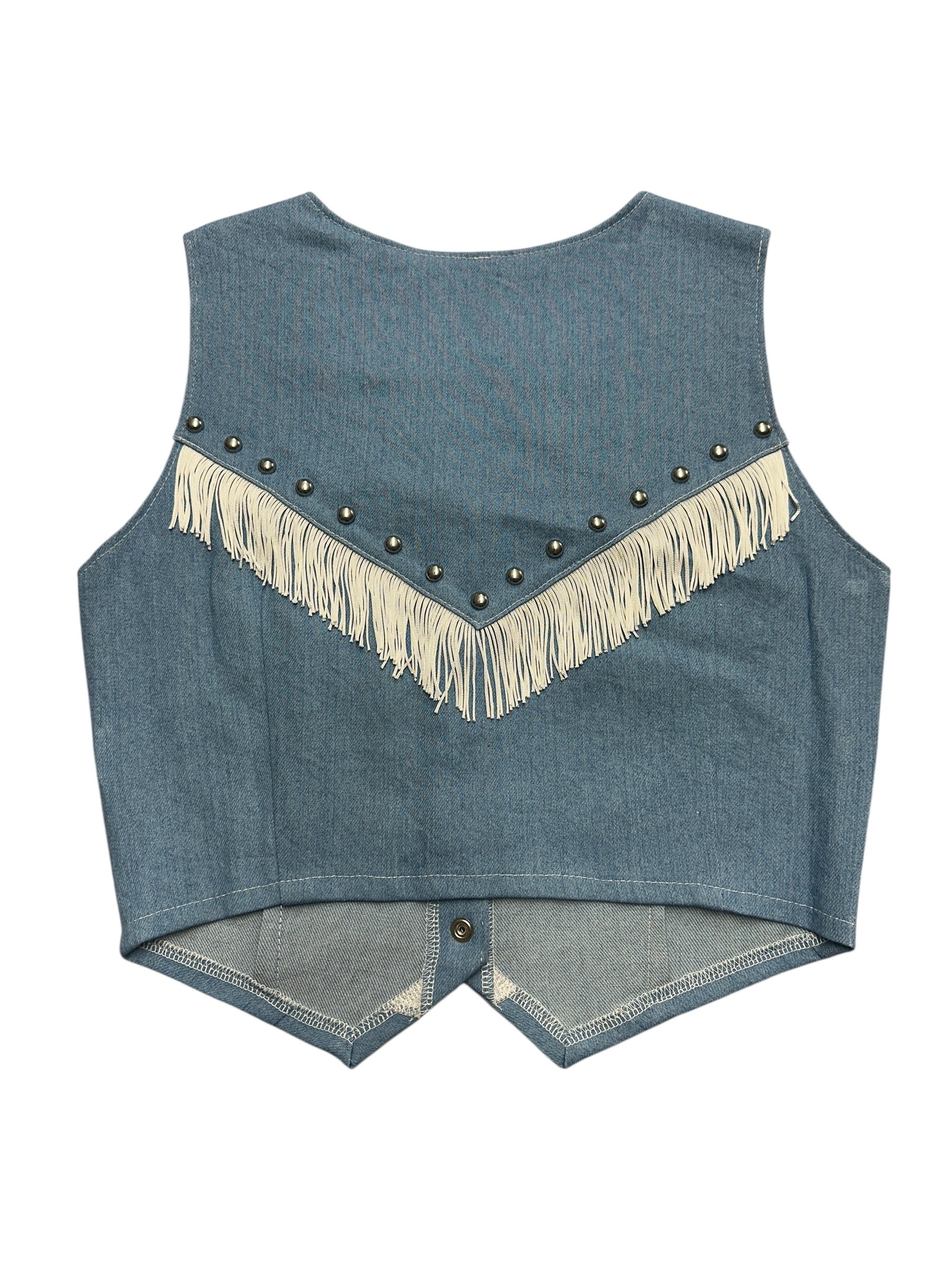 Blue Denim Fringe Studded Vest
