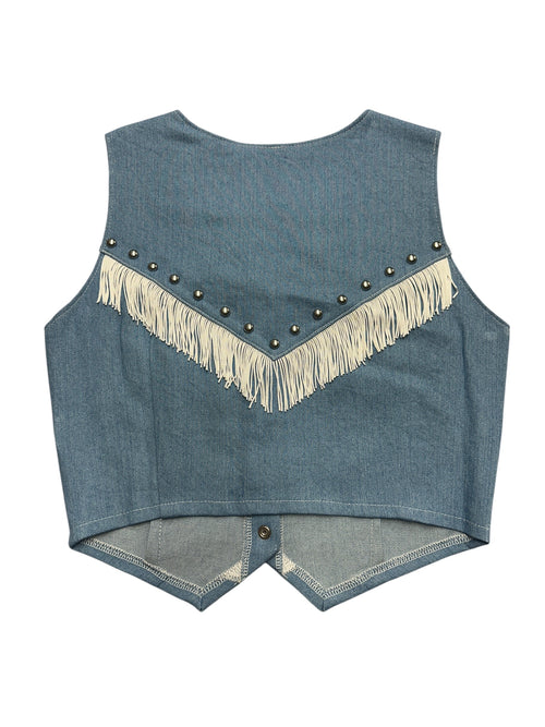 Blue Denim Fringe Studded Vest