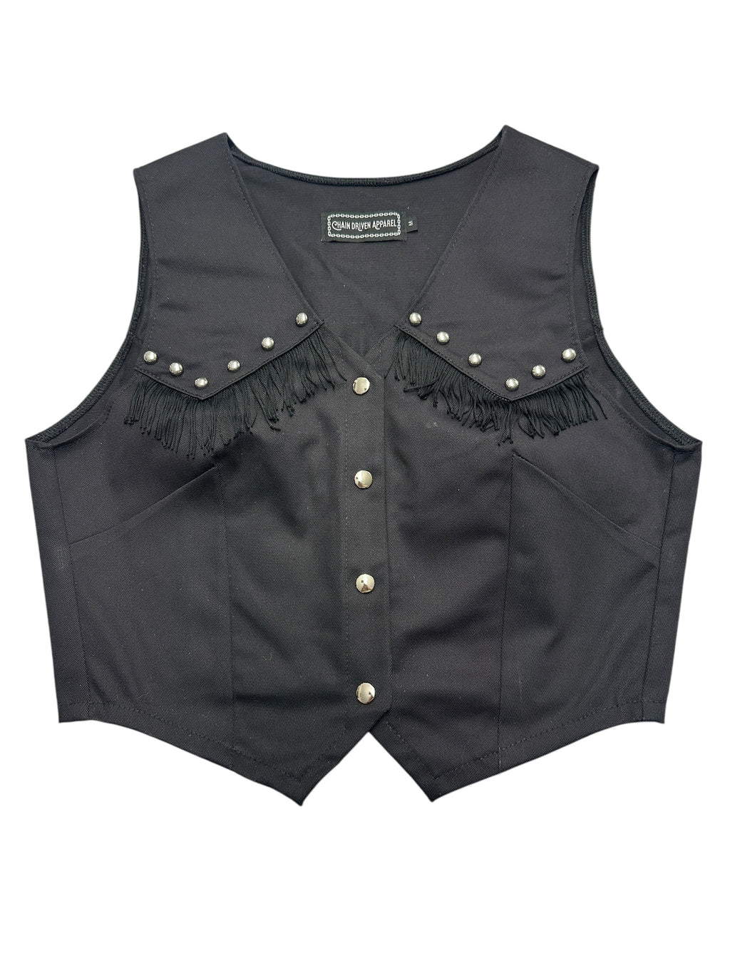 Black Denim Fringe Studded Vest