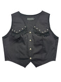 Black Denim Fringe Studded Vest