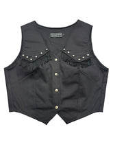Load image into Gallery viewer, Black Denim Fringe Studded Vest
