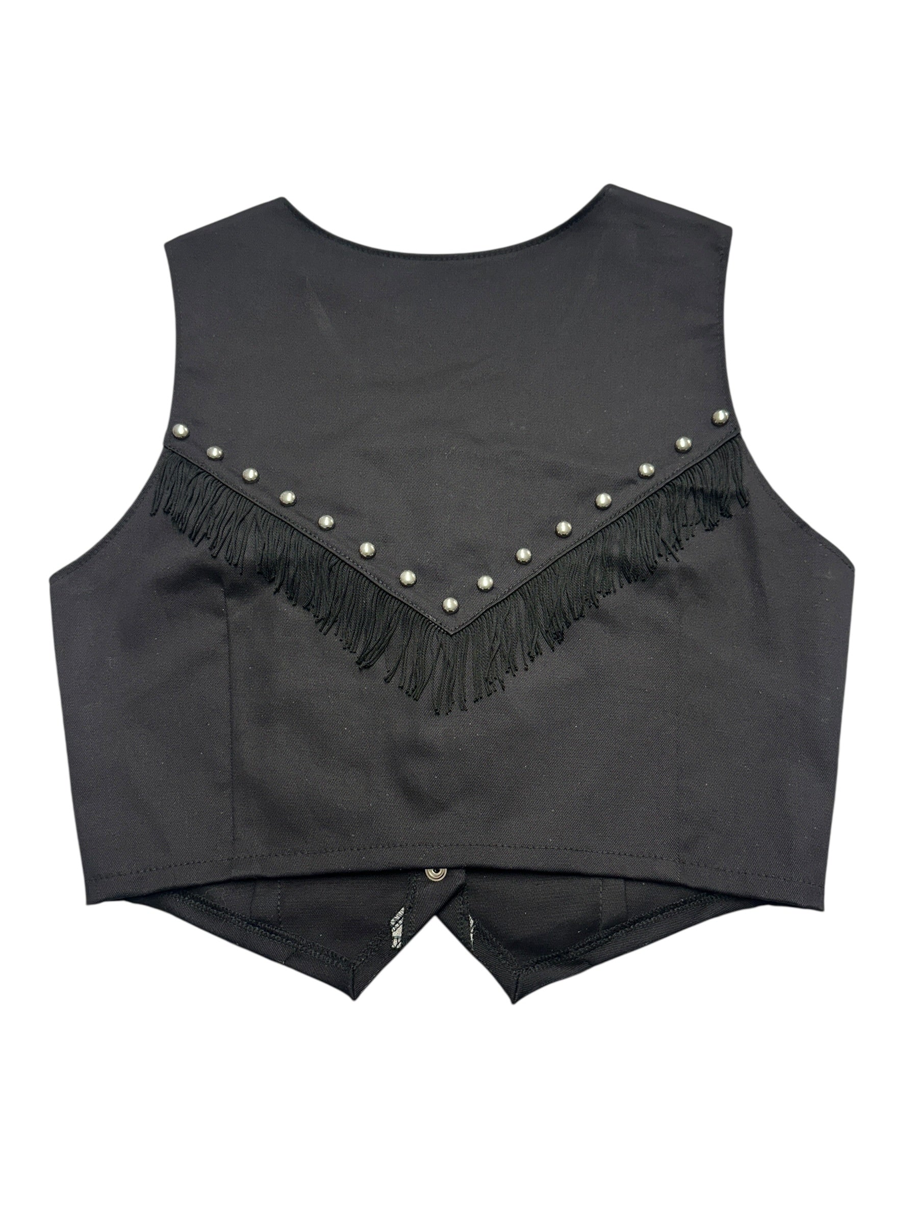 Black Denim Fringe Studded Vest