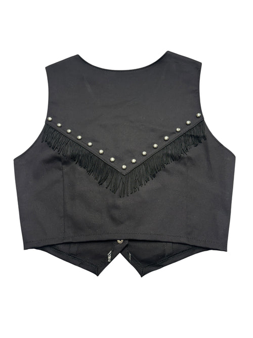 Black Denim Fringe Studded Vest