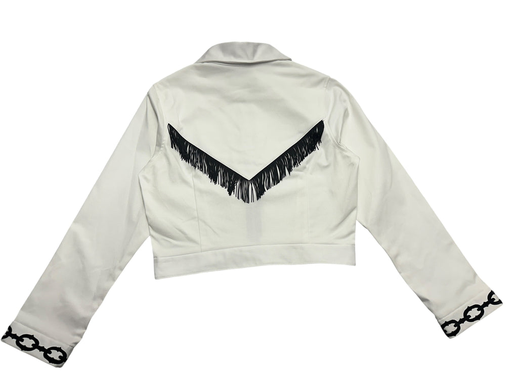 White Denim Chain Tail Scorpion and Fringe Jacket