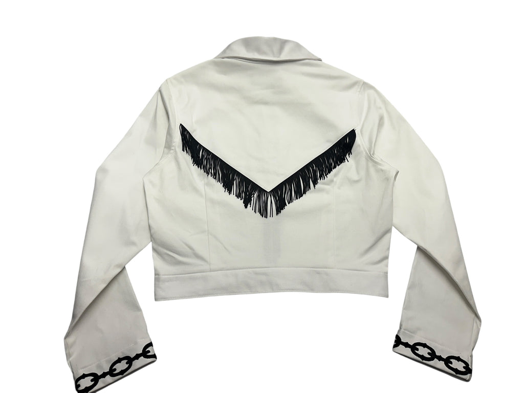 White Denim Chain Tail Scorpion and Fringe Jacket