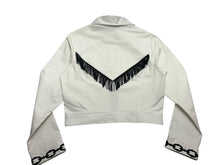 Load image into Gallery viewer, White Denim Chain Tail Scorpion and Fringe Jacket
